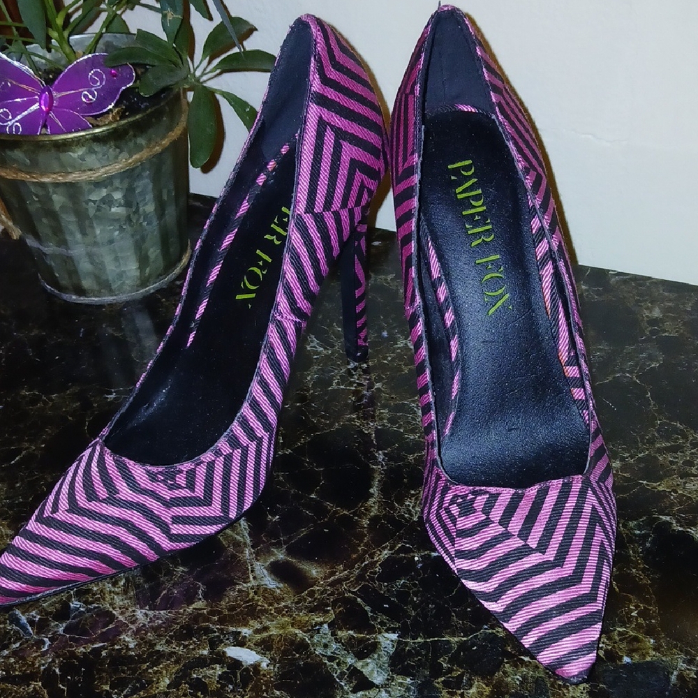 Paper Fox Pink and Black Stiletto Heels